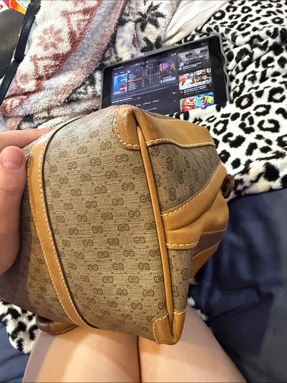 Authentic vintage Gucci Brown and Tan GG Canvas Satchel with Gold Hardware